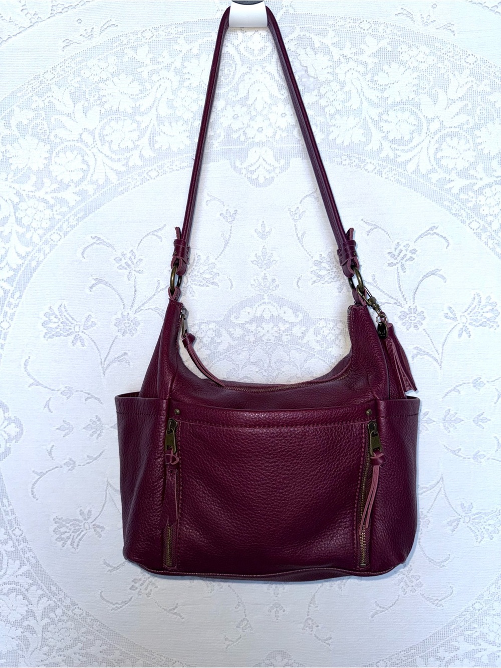 The Sak Collective Keira Burgundy Pebbled Leather Hobo Shoulder Bag